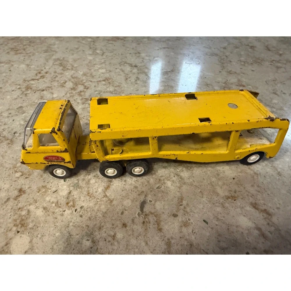 Vintage Tonka Pressed Steel Car Carrier Truck Yellow Double‎ Decker Trailer Toy